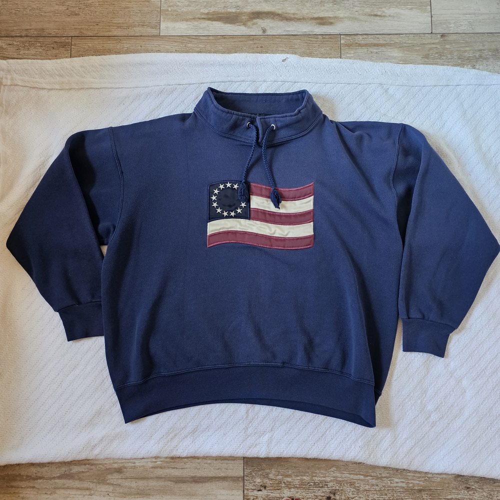 Nautical American Flag Betsy Ross Adult Drawstring Sweatshirt Sz L USA, VTG